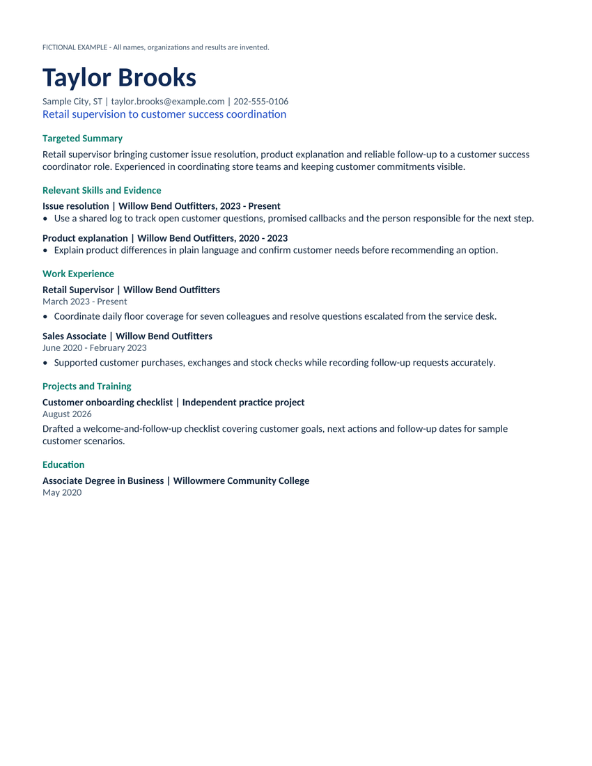 Bridge fictional resume example for Taylor Brooks