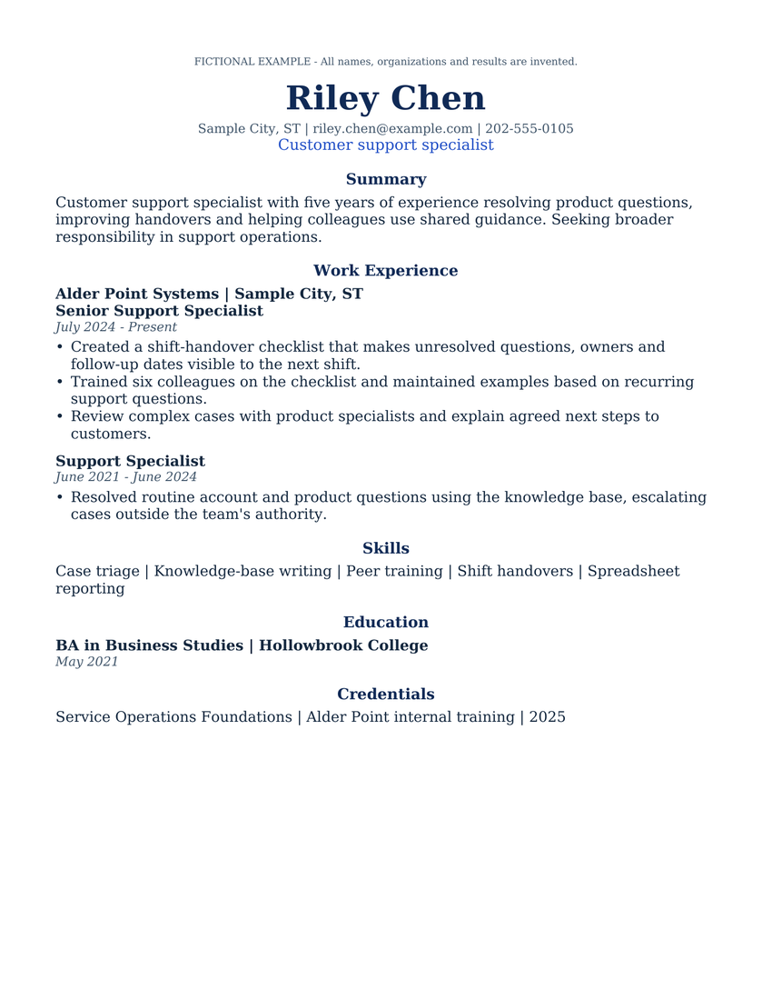 Momentum fictional resume example for Riley Chen