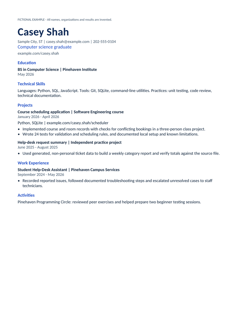 Technical Signal fictional resume example for Casey Shah